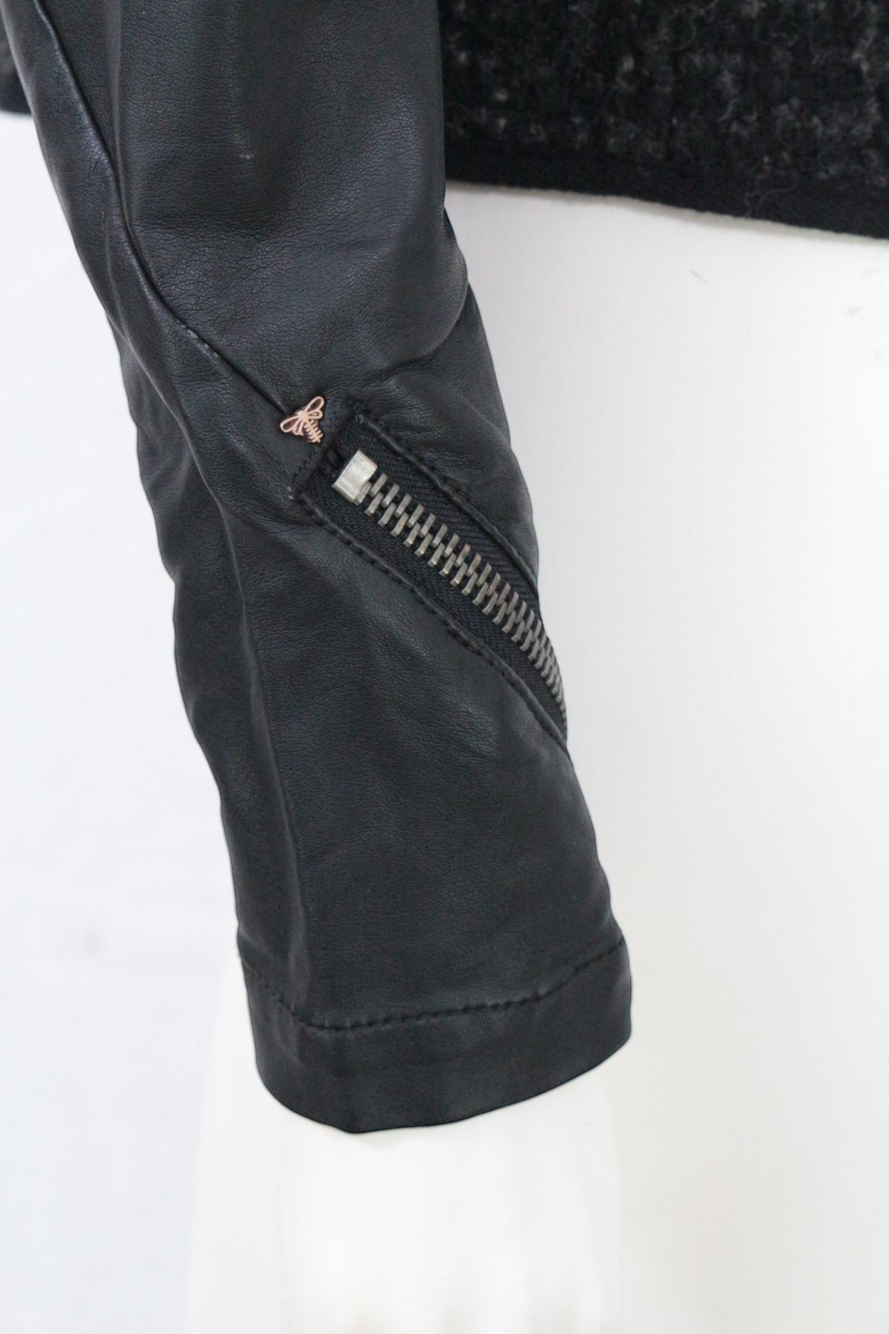 Veste Biker Tweed & Simili Cuir Cloutée Zip Asymétrique Femme 3
