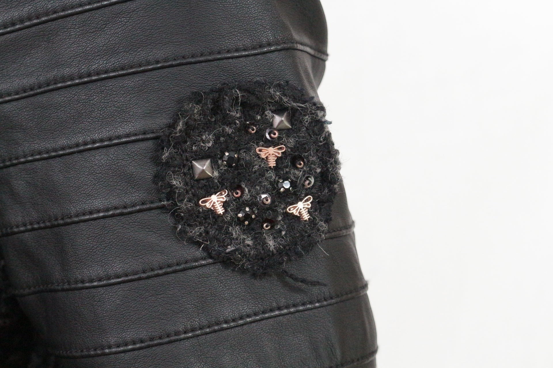 Veste Biker Tweed & Simili Cuir Cloutée Zip Asymétrique Femme 8
