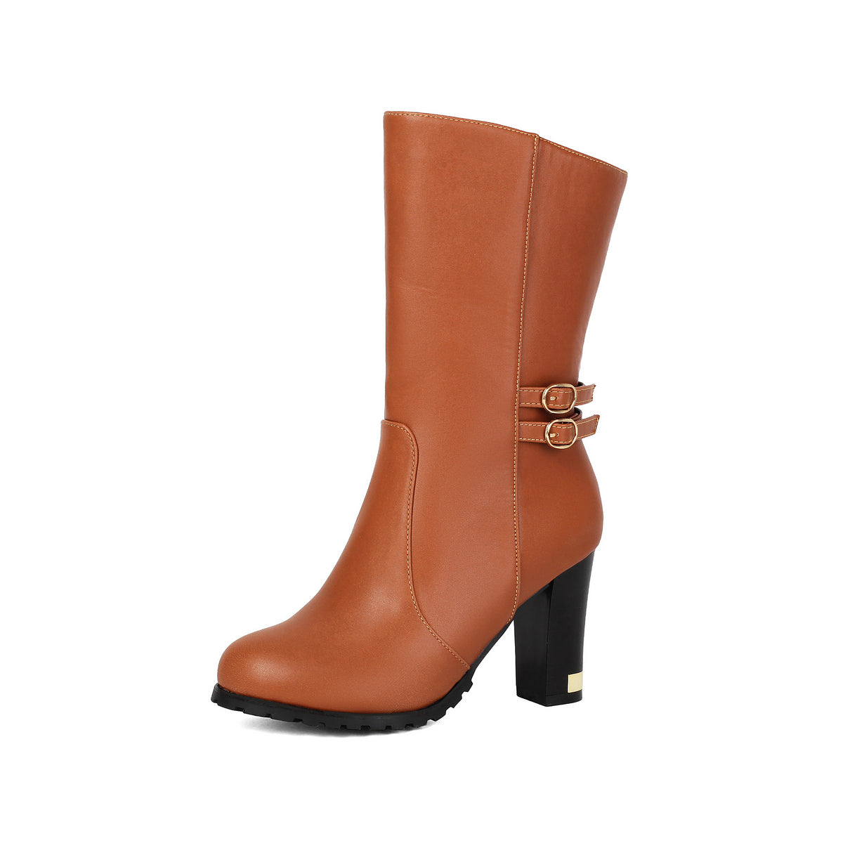 Bottes mi-mollet unies à talon épais – photo 7 – Frippin'Dealz