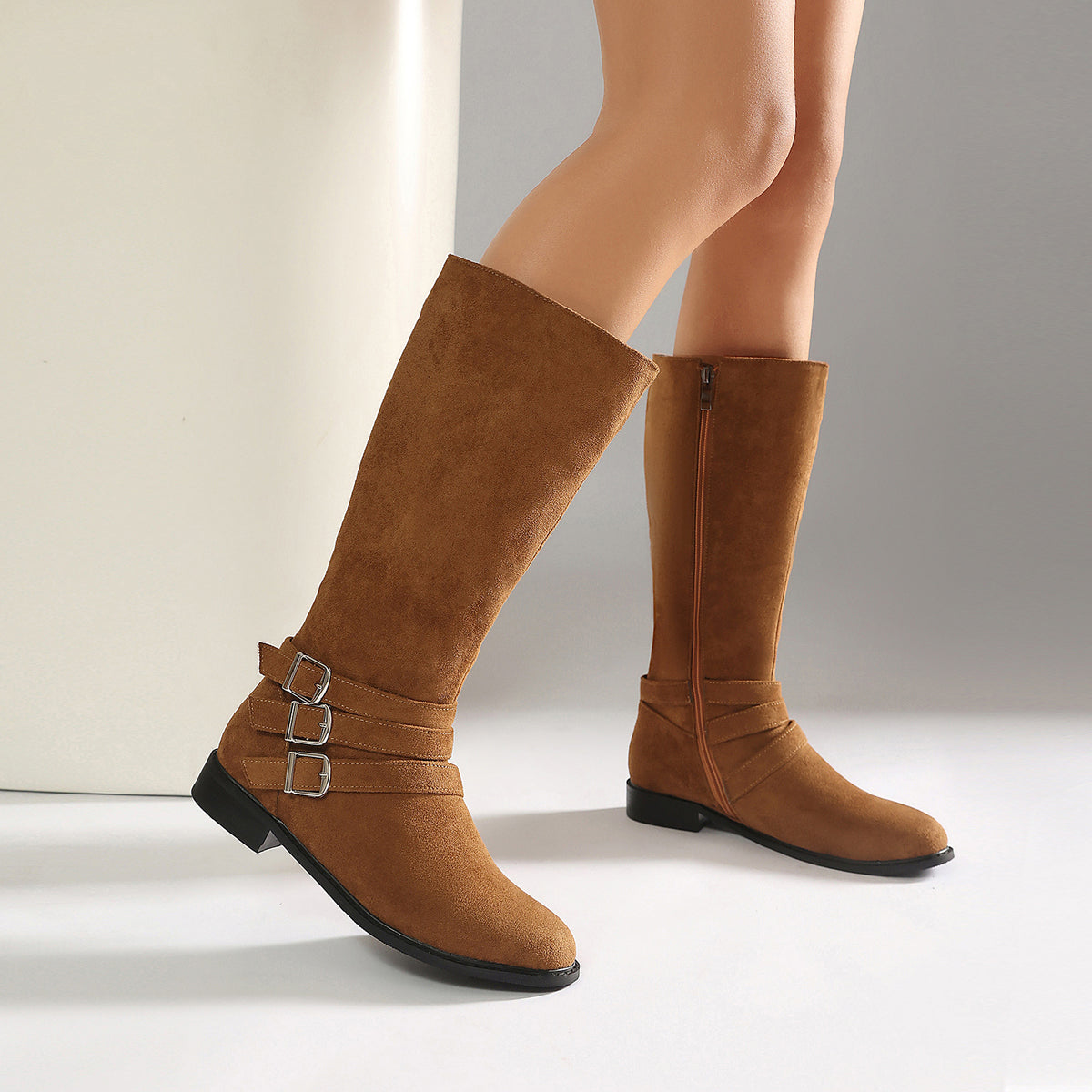 Bottes motardes aspect daim à boucle mixtes – photo 2 – Frippin'Dealz