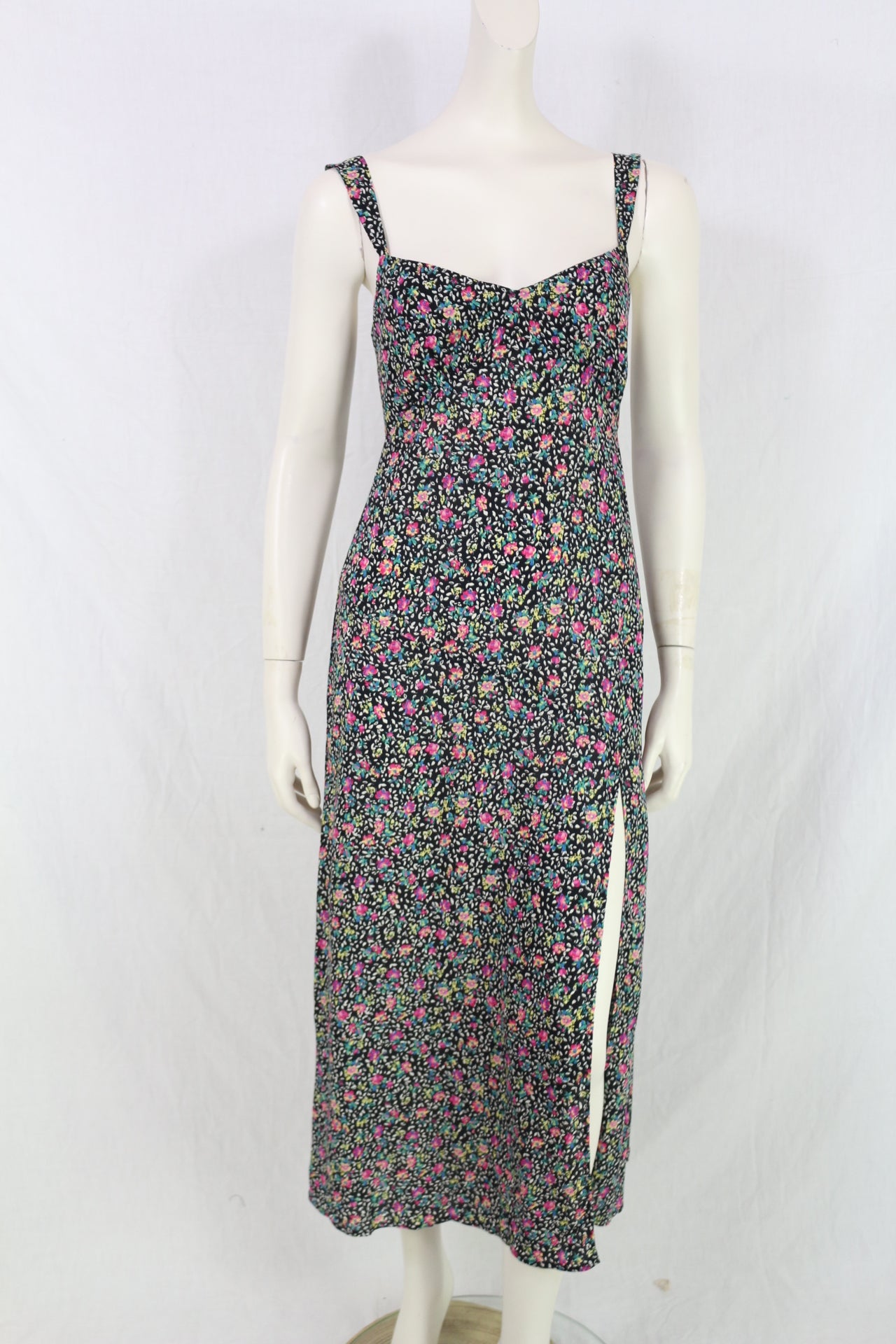 Robe longue Zara fleurie fendue noir & rose 🌸 Taille S Neuve avec étiquette 5
