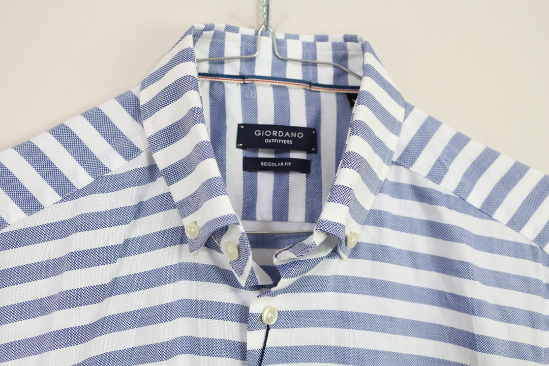 Chemise Giordano en coton rayée bleu blanc manches courtes L 5