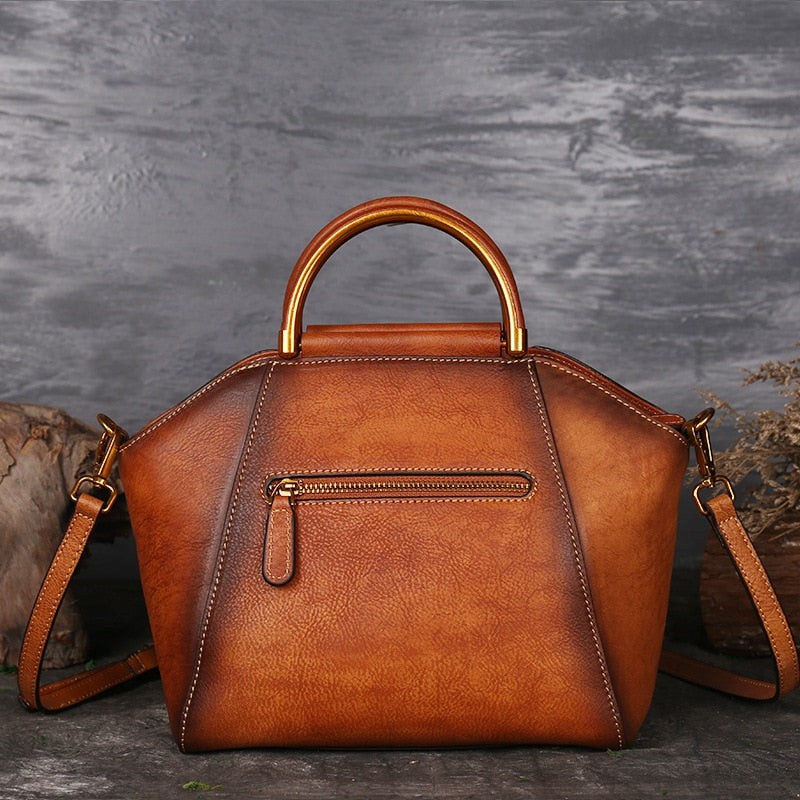 Sac à main bandoulière en cuir de vache, style rétro élégant, 3 coloris