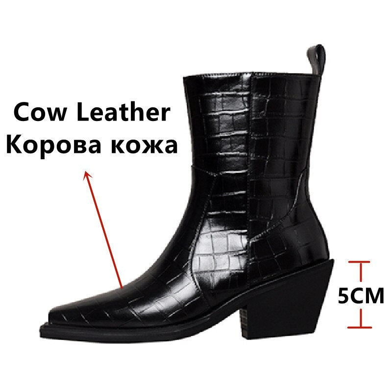 Bottines en cuir à talon épais et bout carré, zip latéral, style rétro, pour femme 3