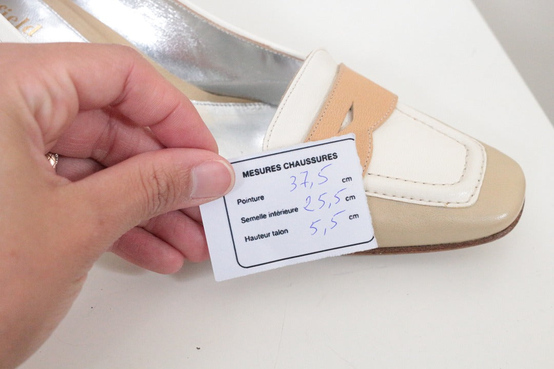 Escarpins Manfield cuir beige et blanc 37.5 13