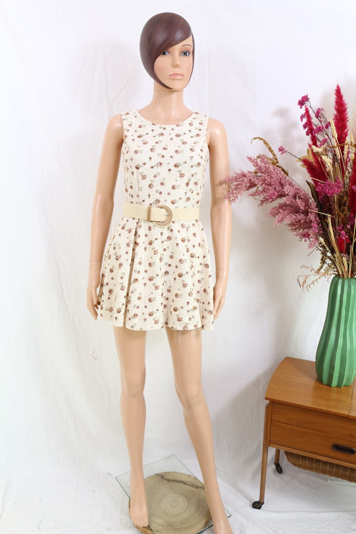 Robe courte krei beige fleurs dentelle S 5