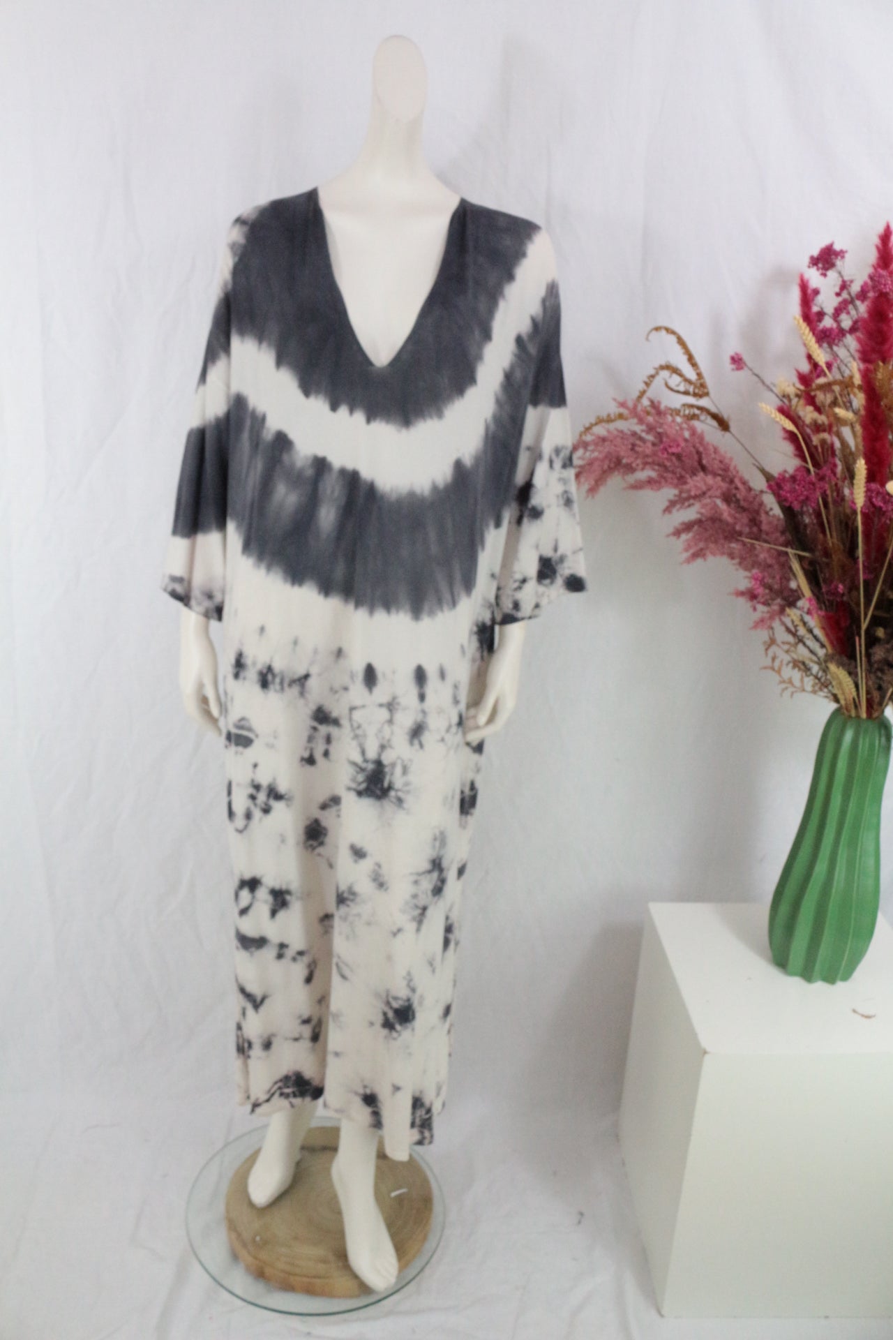 Zara Caftan Polyamide, Viscose Gris, Blanc M  Neuf 7