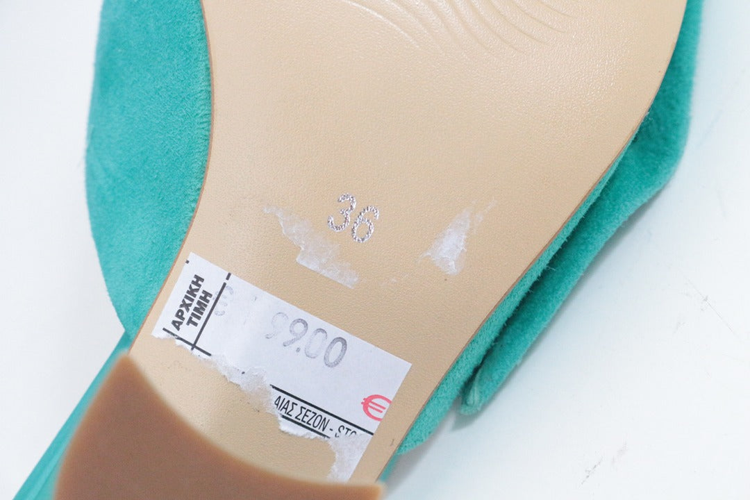 Mules à talon Toi & moi en cuir daim turquoise taille 36 9