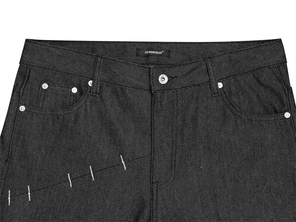 Jean ample à jambes larges en denim brut pour homme, design original 11