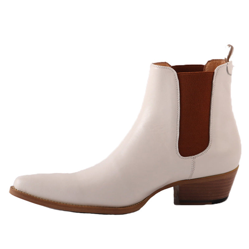 Bottines Chelsea en cuir blanc pour homme, bout pointu à enfiler 4