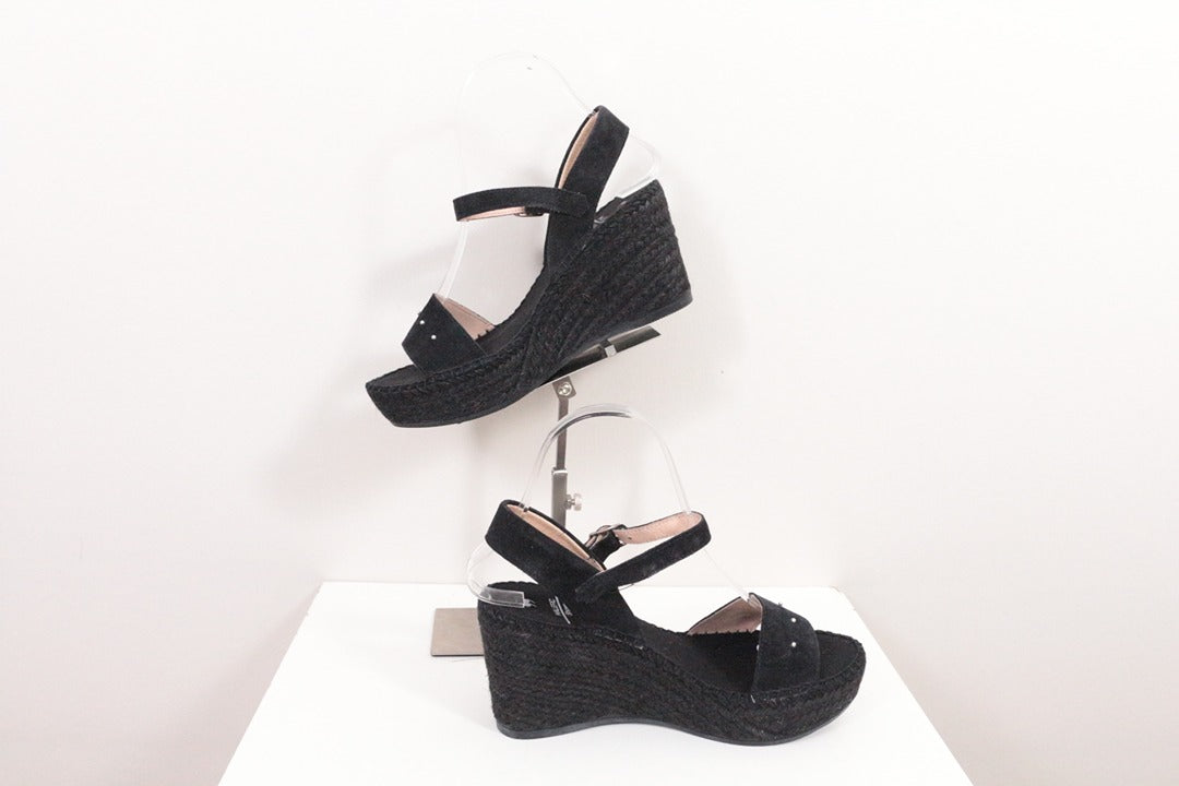 Sandales compensées espadrilles en daim noir clous taille 36 5