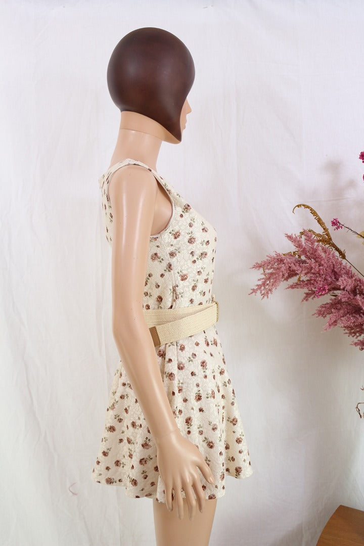 Robe courte krei beige fleurs dentelle S 6