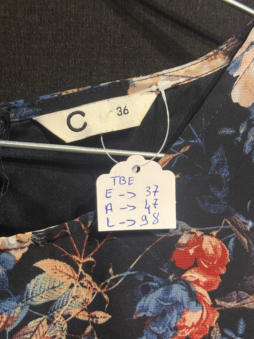 Robe fleurie bleu marine Cubus polyester 36 très bon état 11