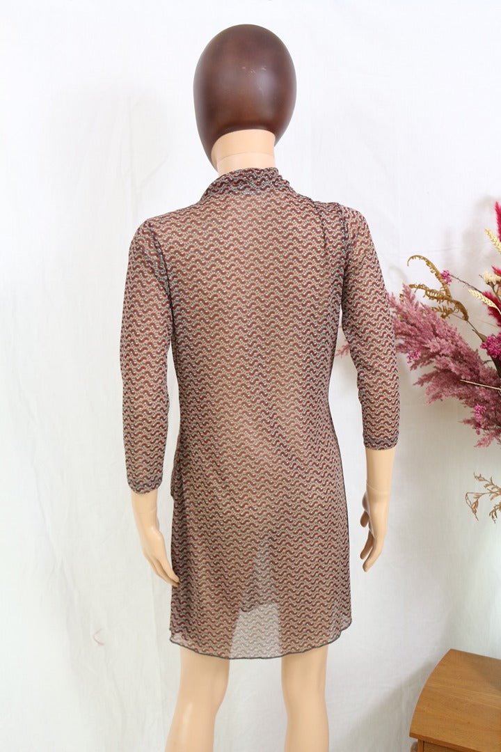 Robe sandwich transparente marron motif géométrique M 6