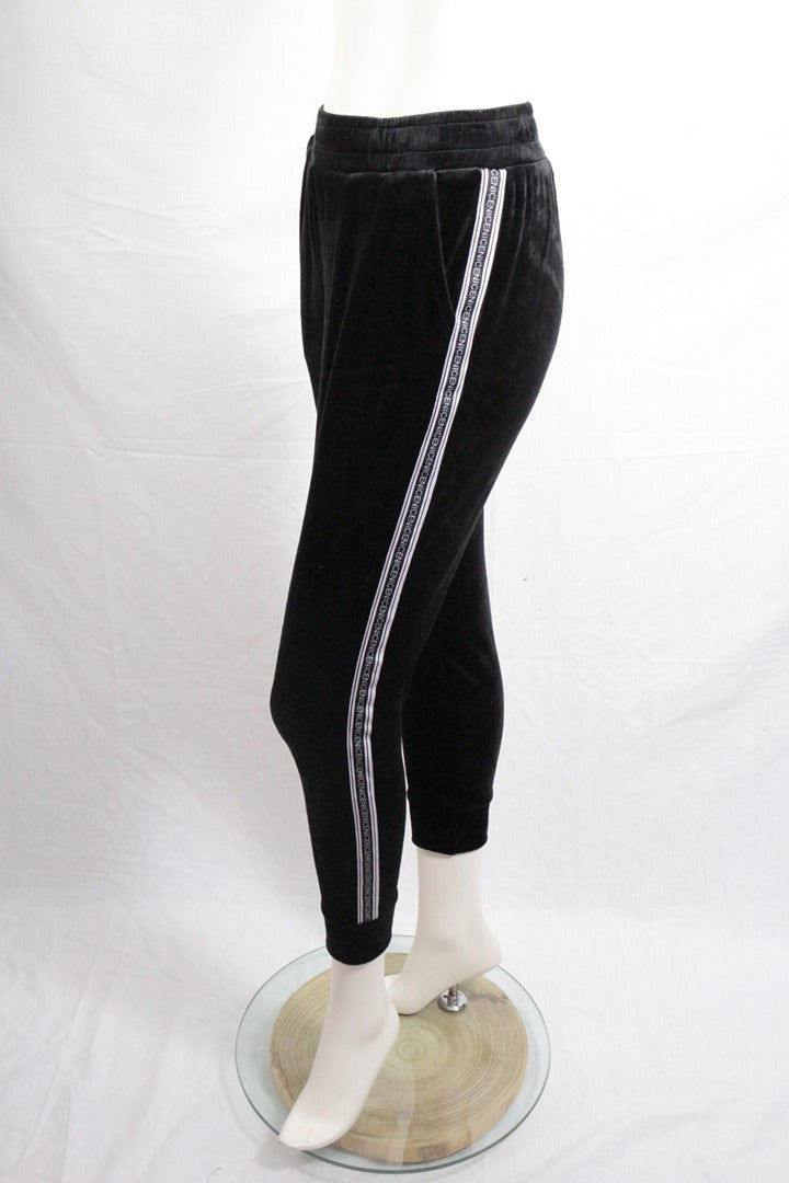 Pantalon de jogging femme noir velours bandes rayées S Y2k vintage 5