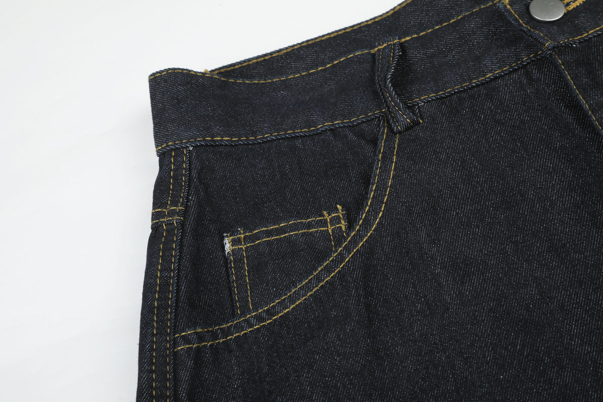 Jean large en denim brodé à ourlet brut, style street 14