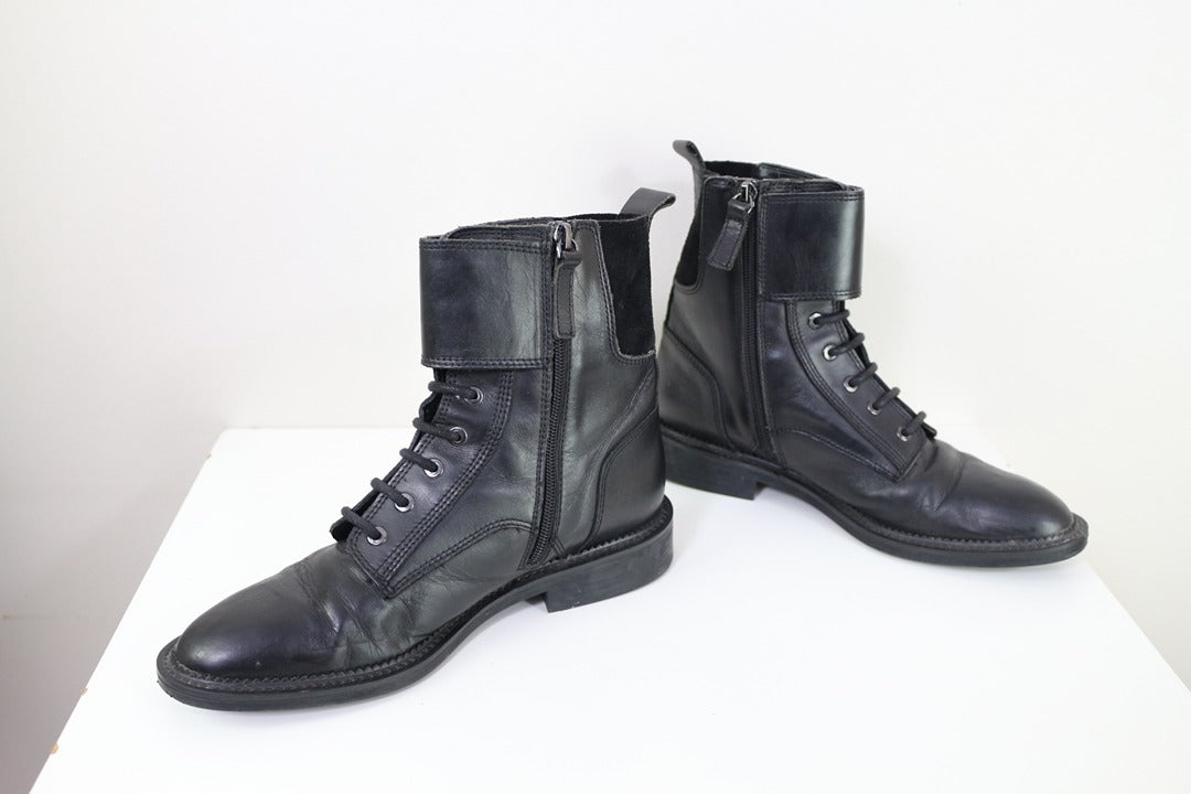 Bottes motardes Zara cuir noir boucles strass grunge rock 38 7