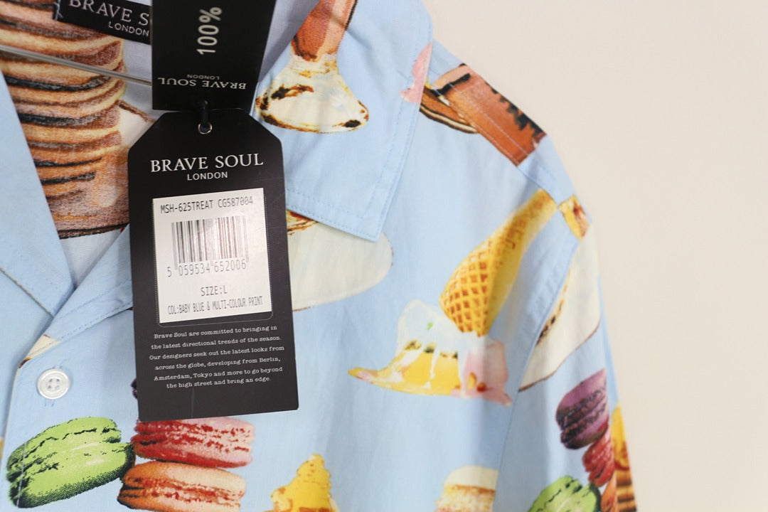 Chemise homme Brave Soul 100% coton bleu à imprimé desserts L 7