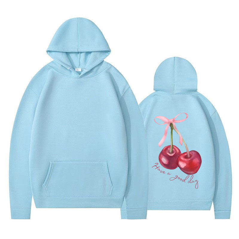 Sweat à capuche unisexe ample imprimé cerises 15