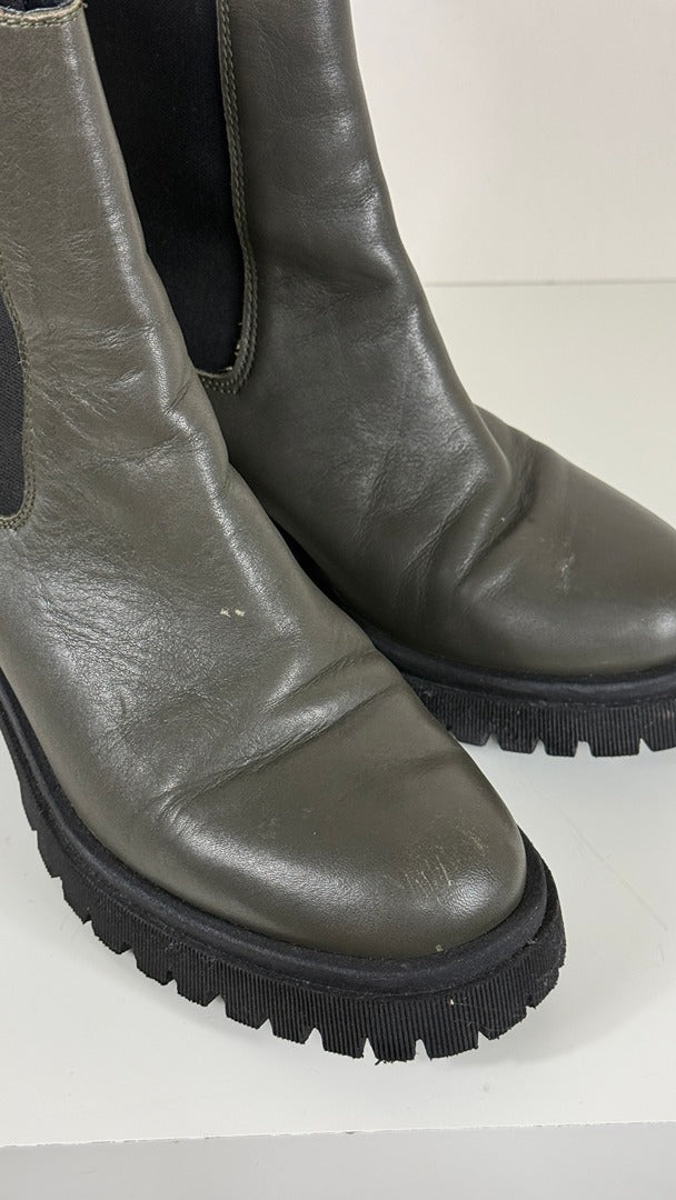 Bottines Chelsea Minelli vert kaki cuir semelle crantée 38 vintage 6