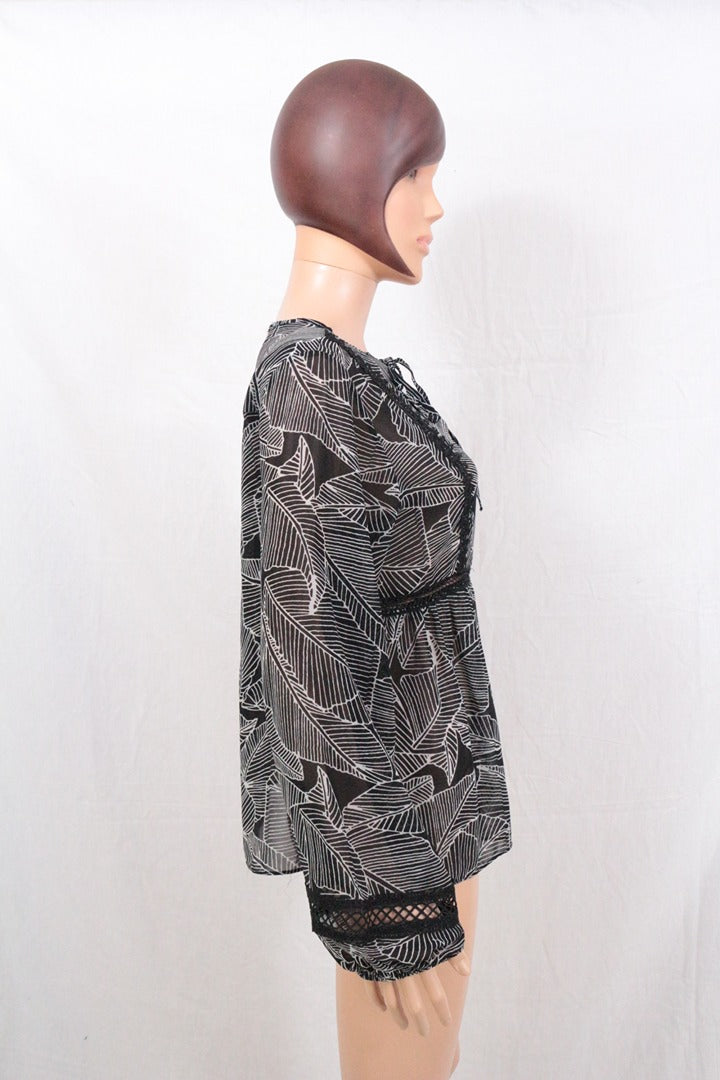 Blouse Esperance polyester noir et blanc feuilles taille M 4