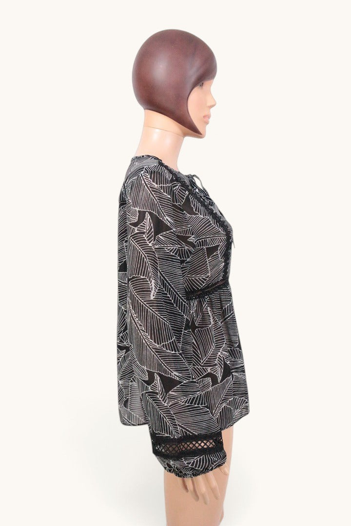 Blouse Esperance polyester noir et blanc feuilles taille M | Frippin'Dealz – photo 5