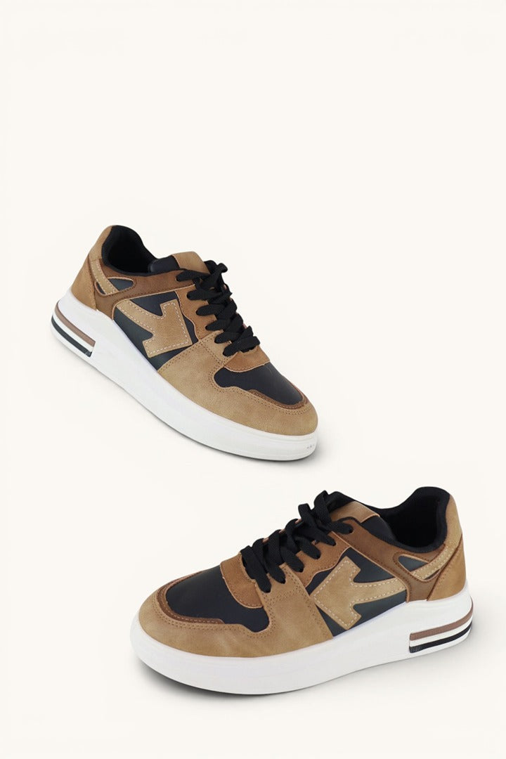 Baskets camel et noir bi-matière femme taille 37 Tbe 3