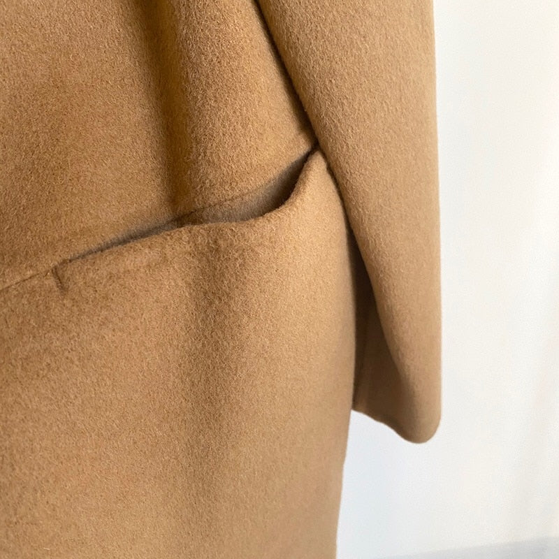 Manteau long laine cachemire col à revers femme – photo 14 – Frippin'Dealz