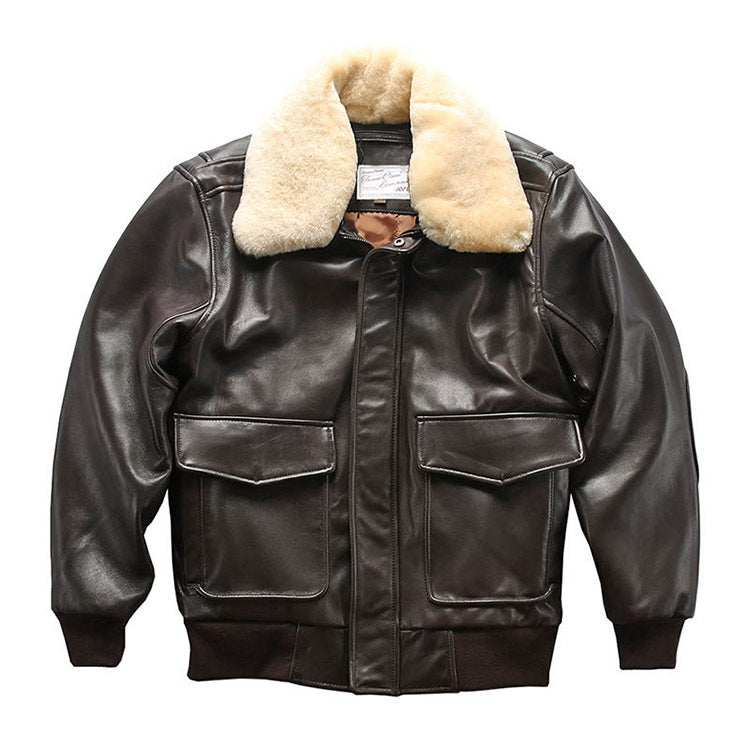 Blouson aviateur en cuir de mouton, col en laine amovible, noir ou marron 4