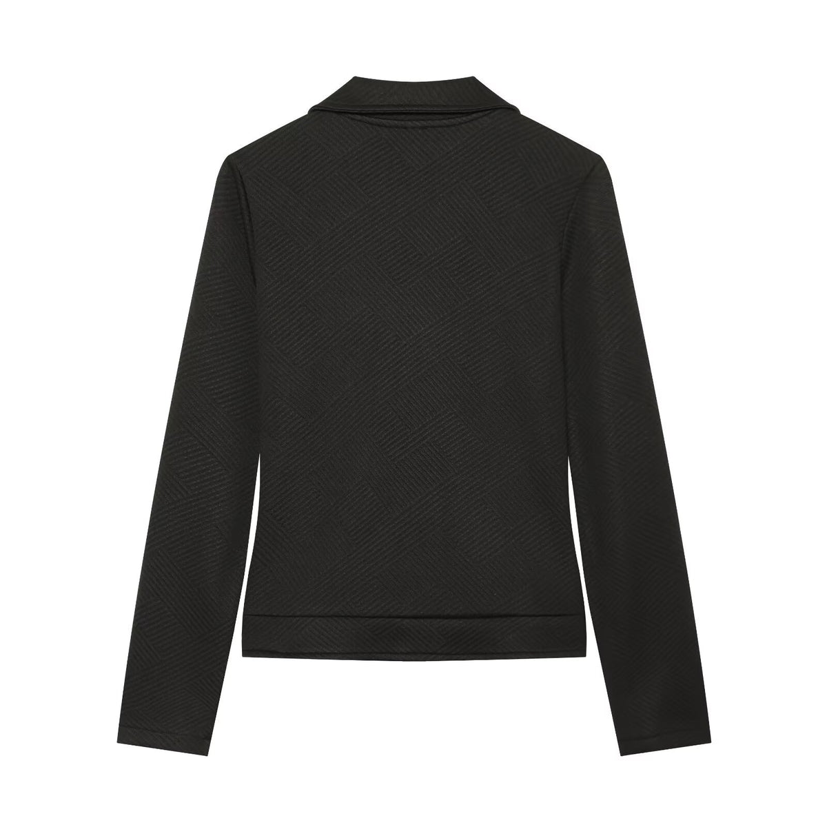 Veste cintrée à col à revers et zip oblique, boutons décoratifs, pour femme, noire 3