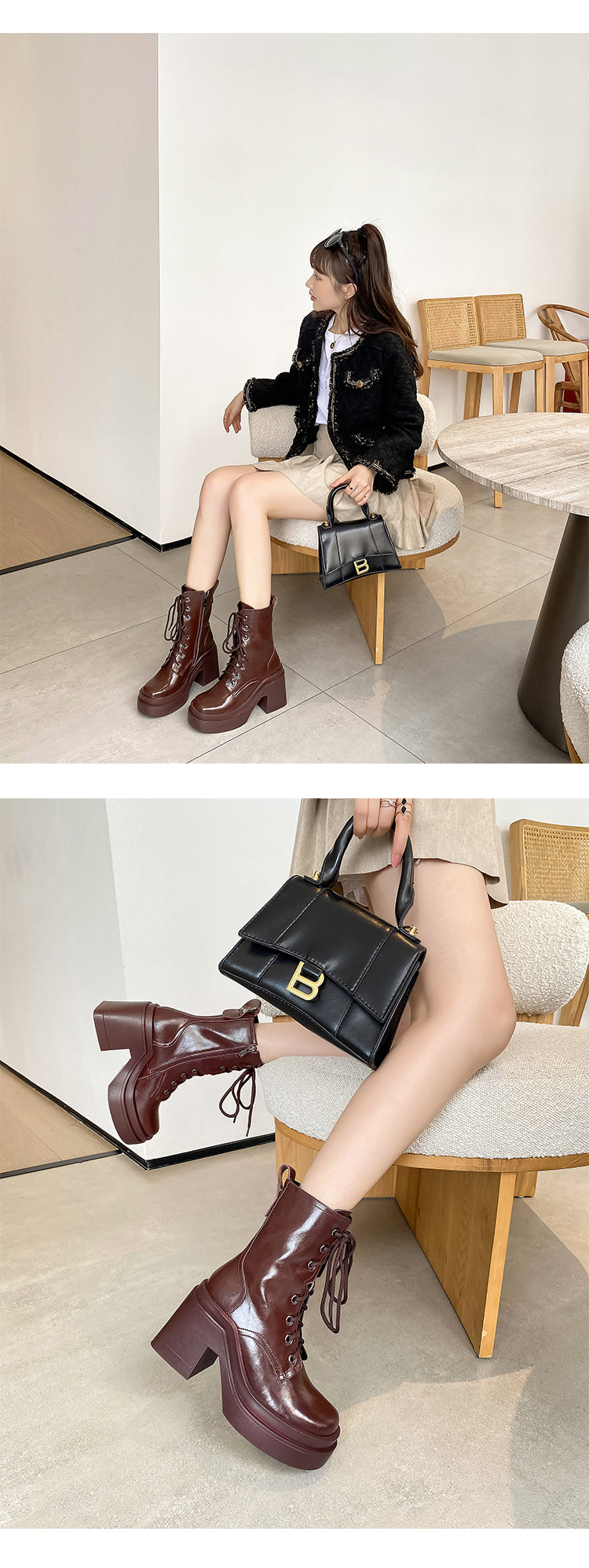 Bottines Martin cuir semelle épaisse talon haut femme – photo 11 – Frippin'Dealz