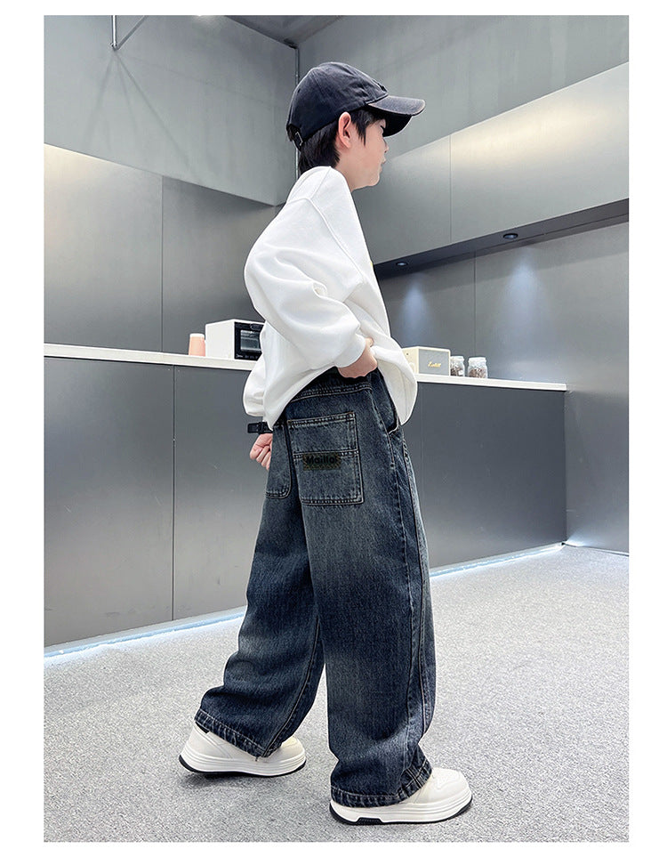 Pantalon en denim décontracté pour garçon, coupe ample, automne 8