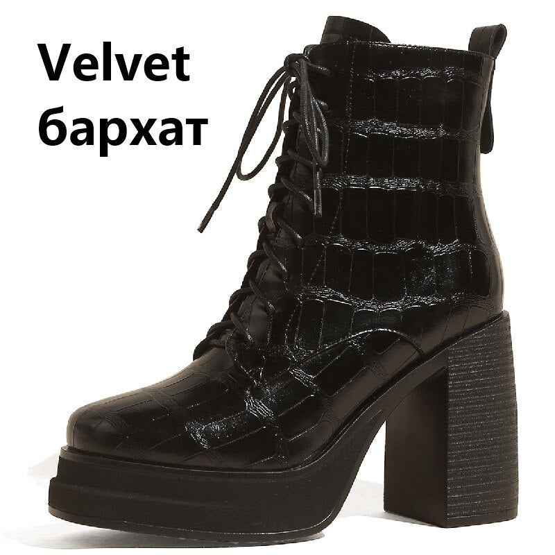 Bottines rétro en cuir à plateforme et talon épais pour femme, style bureau 17