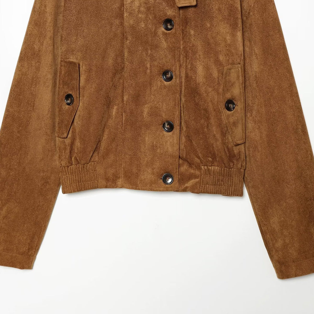 Veste courte à col montant effet daim et taille élastique pour femme, marron 5