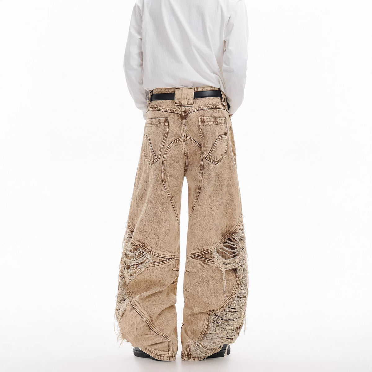 Pantalon en denim épais abricot à plis pour homme, coupe droite street 6