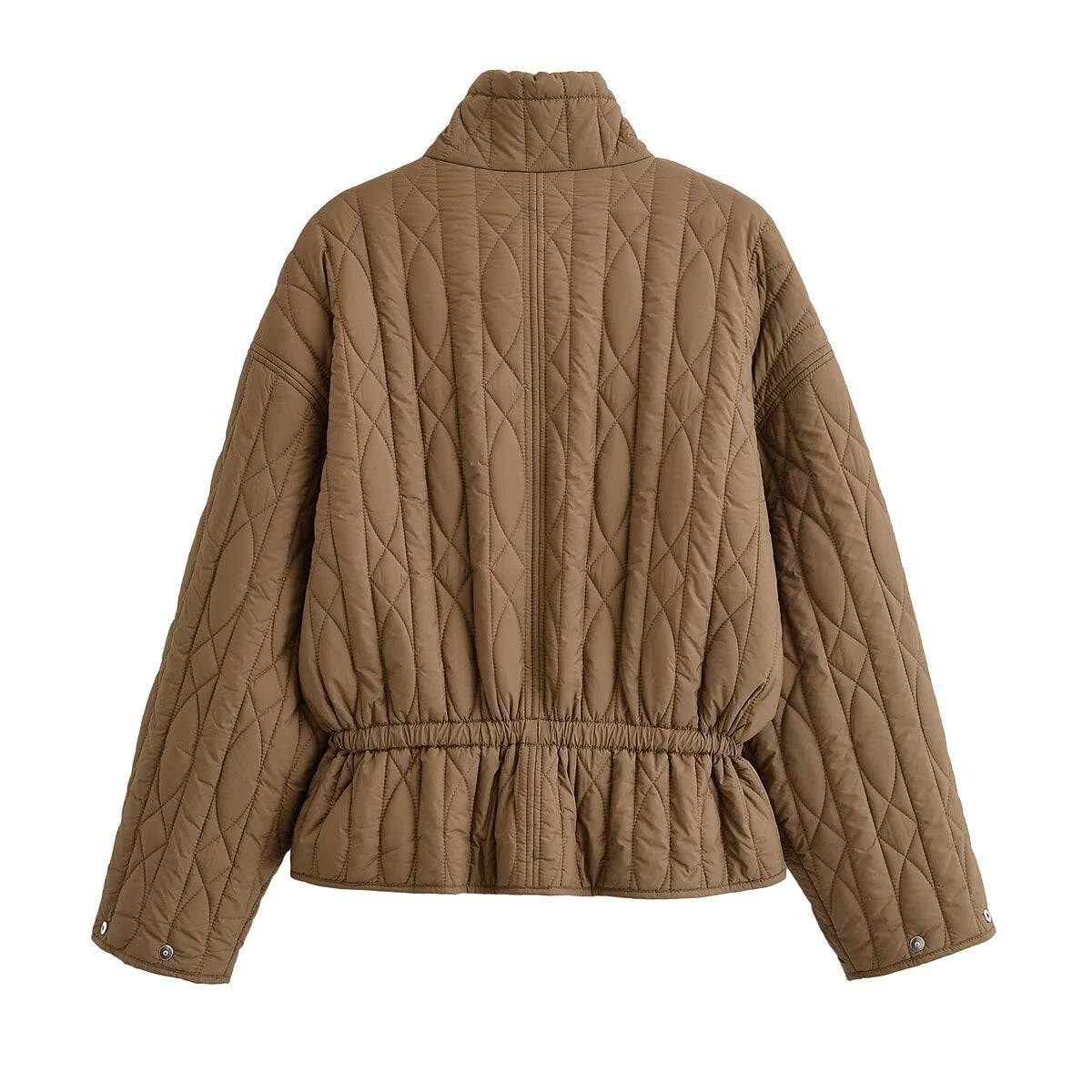 Veste courte matelassée à col montant, zippée, taille ceinturée, coupe ample, pour femme 5