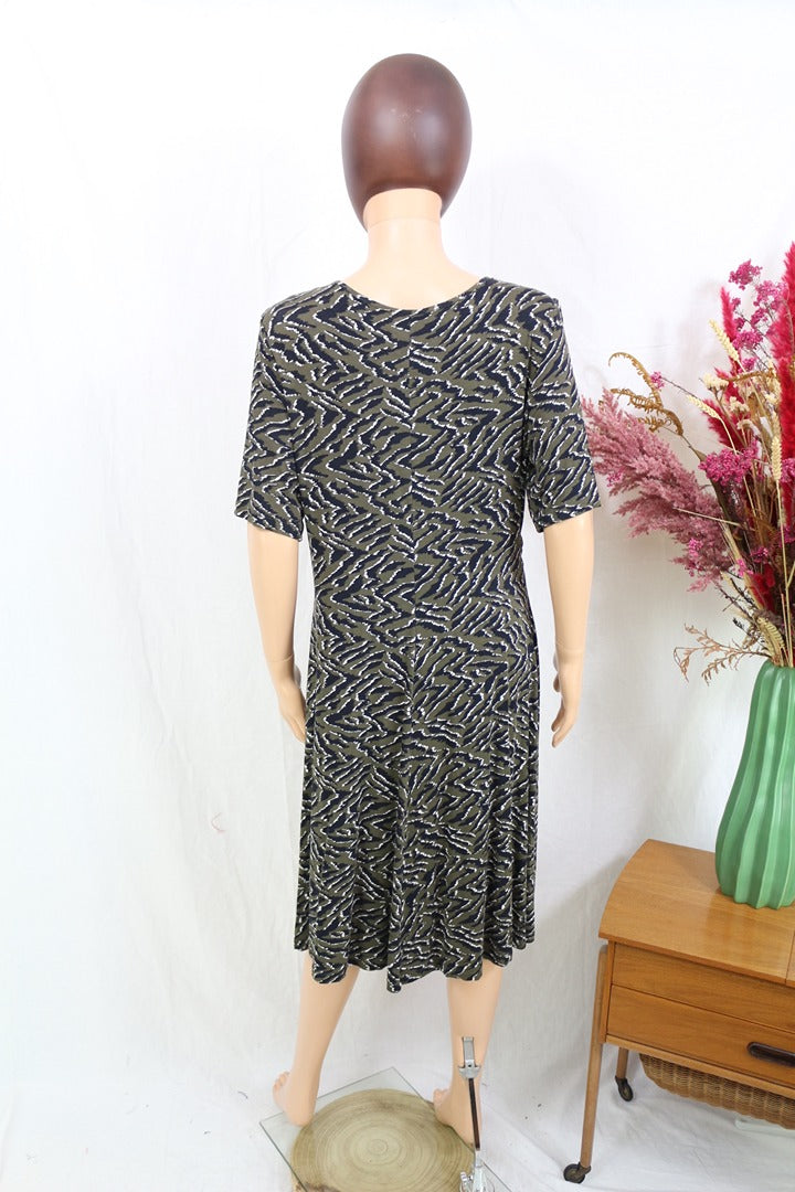 Robe midi Bodyflirt cache-cœur vert noir imprimé animal 46 6