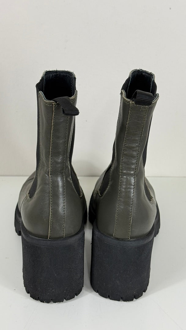 Bottines Chelsea Minelli vert kaki cuir semelle crantée 38 vintage 5