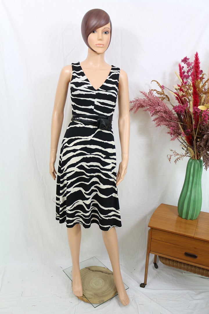 Robe midi H&m noir et blanc imprimé zébré Xs 34 5