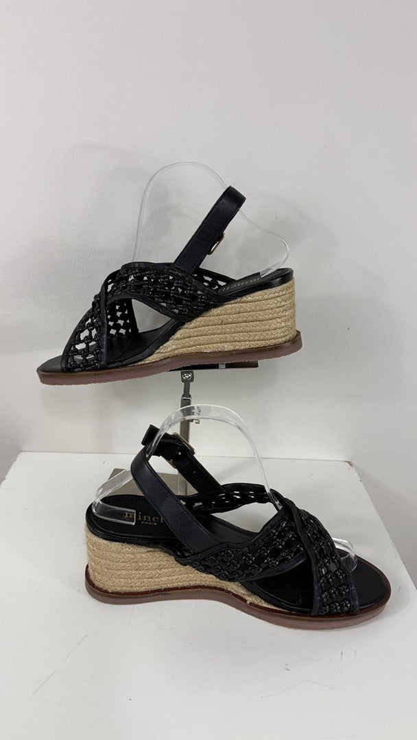 Sandales compensées Minelli cuir tressé noir 39 talon corde 2