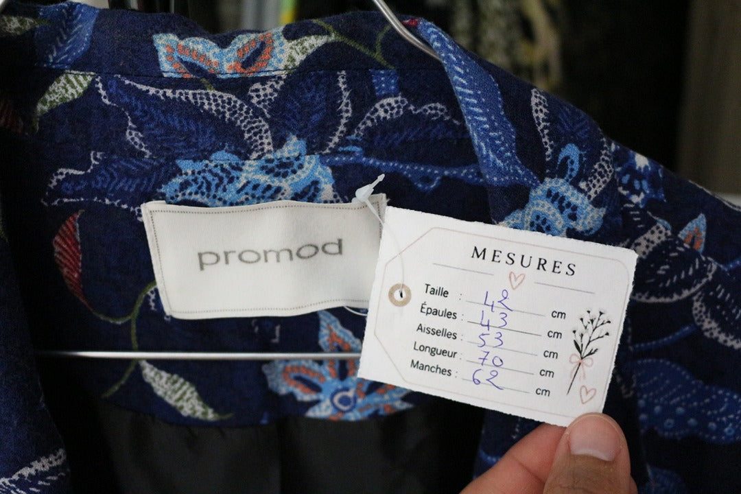 Blazer Promod bleu motif floral chic vintage 42 Fr 42 6