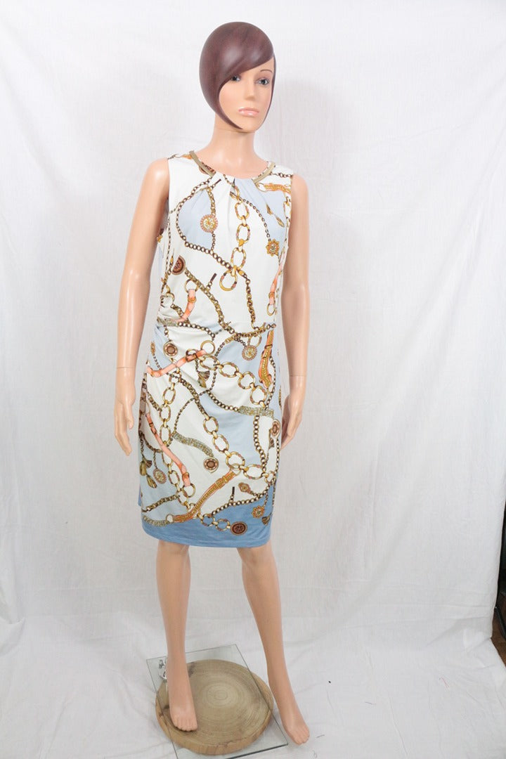 Robe midi K-design chaîne blanc bleu M 5