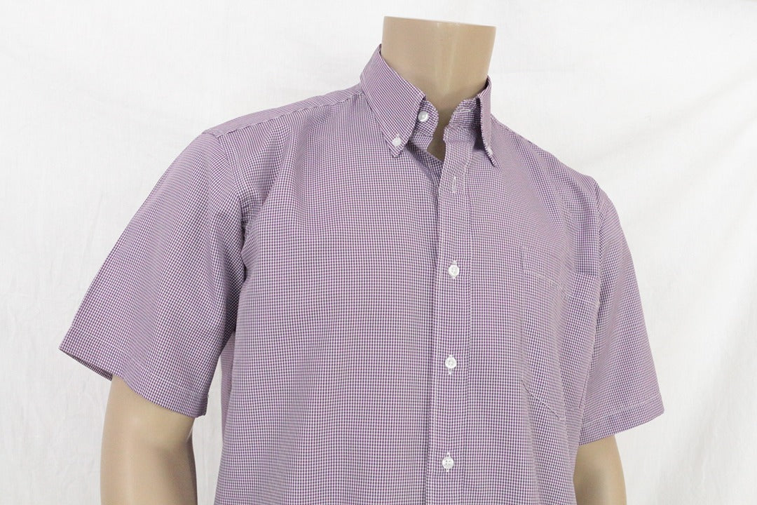 Chemise manches courtes Qijin coton violet carreaux Xl