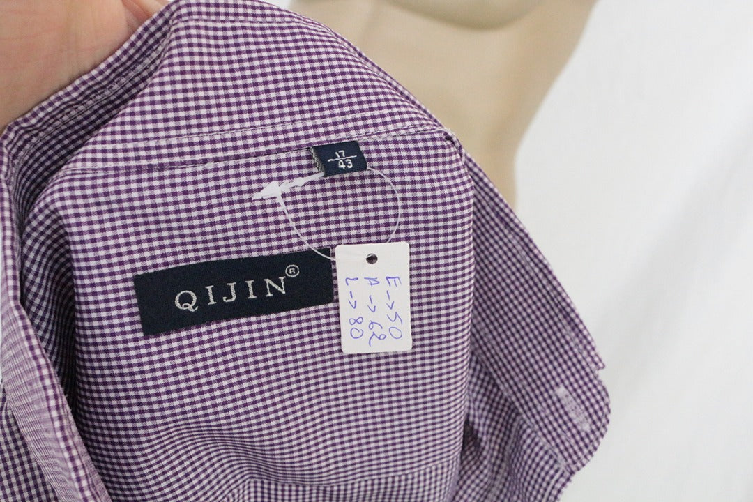 Chemise manches courtes Qijin coton violet carreaux Xl 8