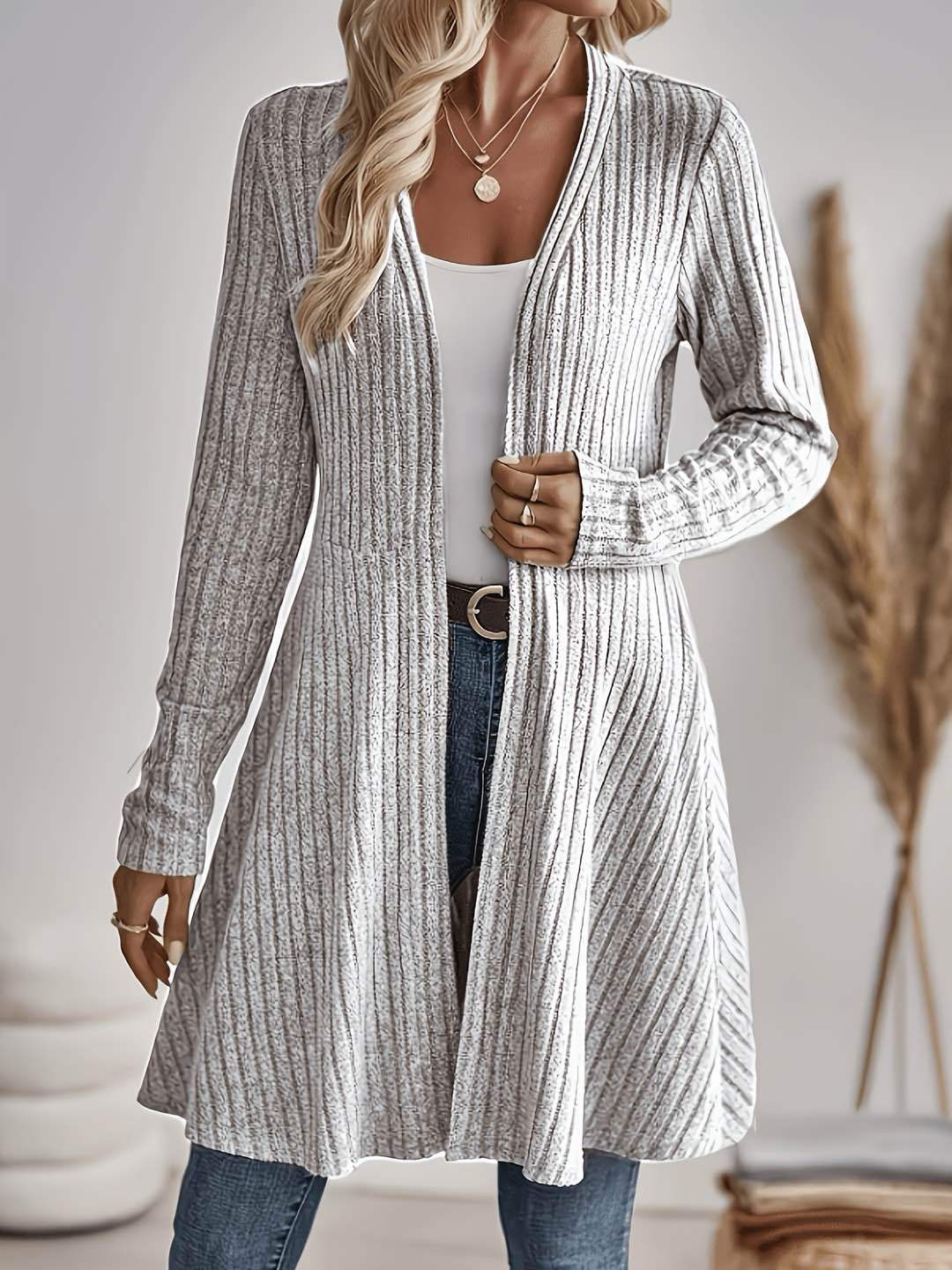 Long gilet maille côtelée sans col femme – photo 12 – Frippin'Dealz