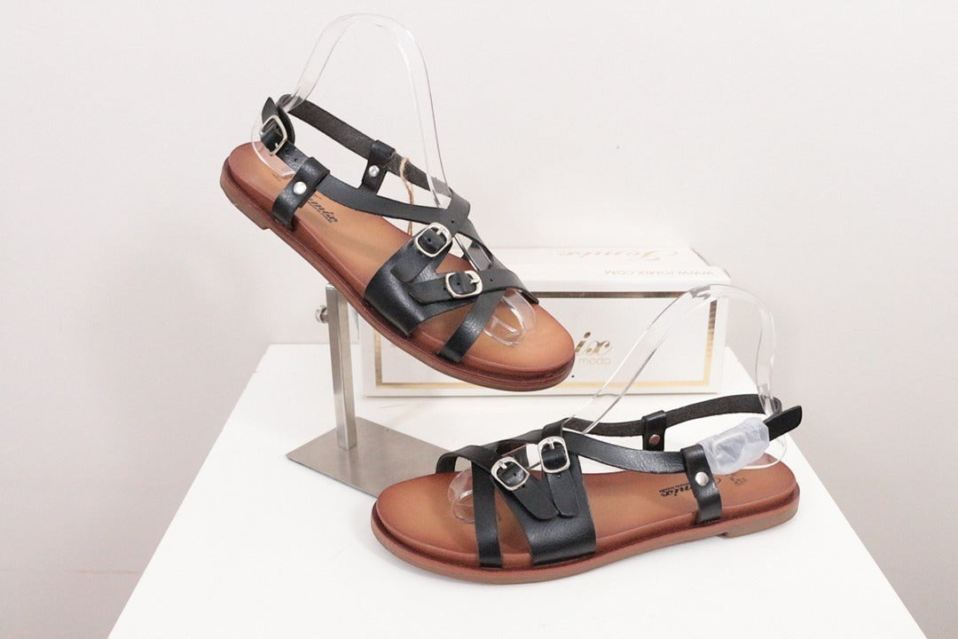Sandales plates Jomix en simili cuir noir taille 36 neuves avec boîte 5