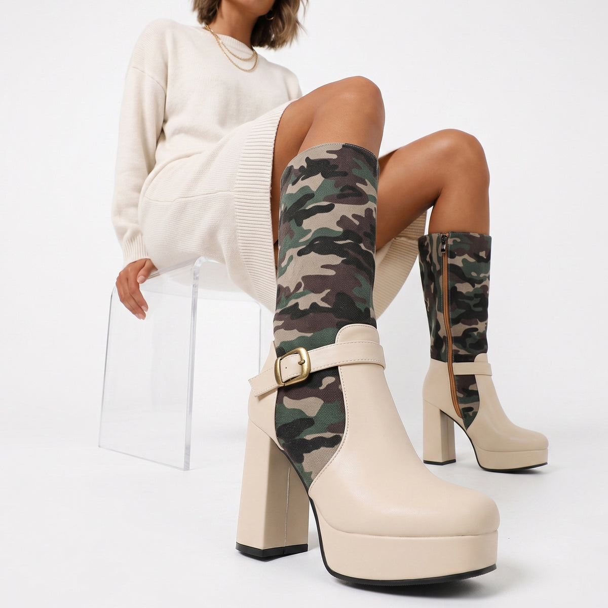 Bottes hautes camouflage plateforme – photo 1 – Frippin'Dealz