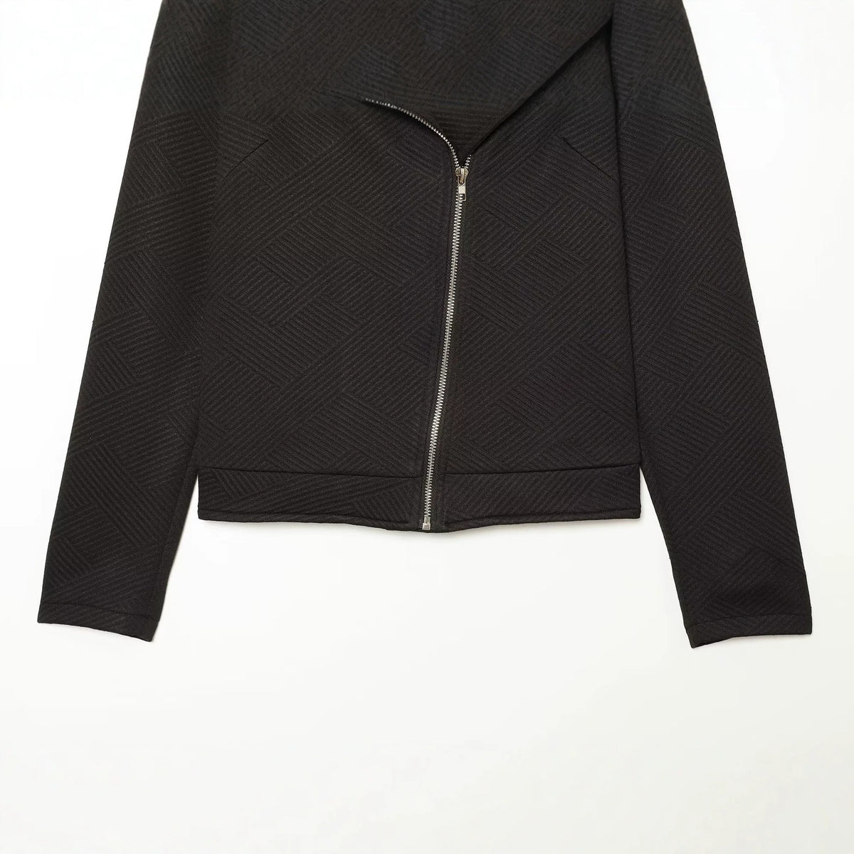 Veste cintrée à col à revers et zip oblique, boutons décoratifs, pour femme, noire 5