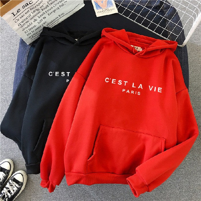 Sweat à capuche pour femme imprimé lettres, doublé polaire, coupe ample, style étudiant décontracté 21