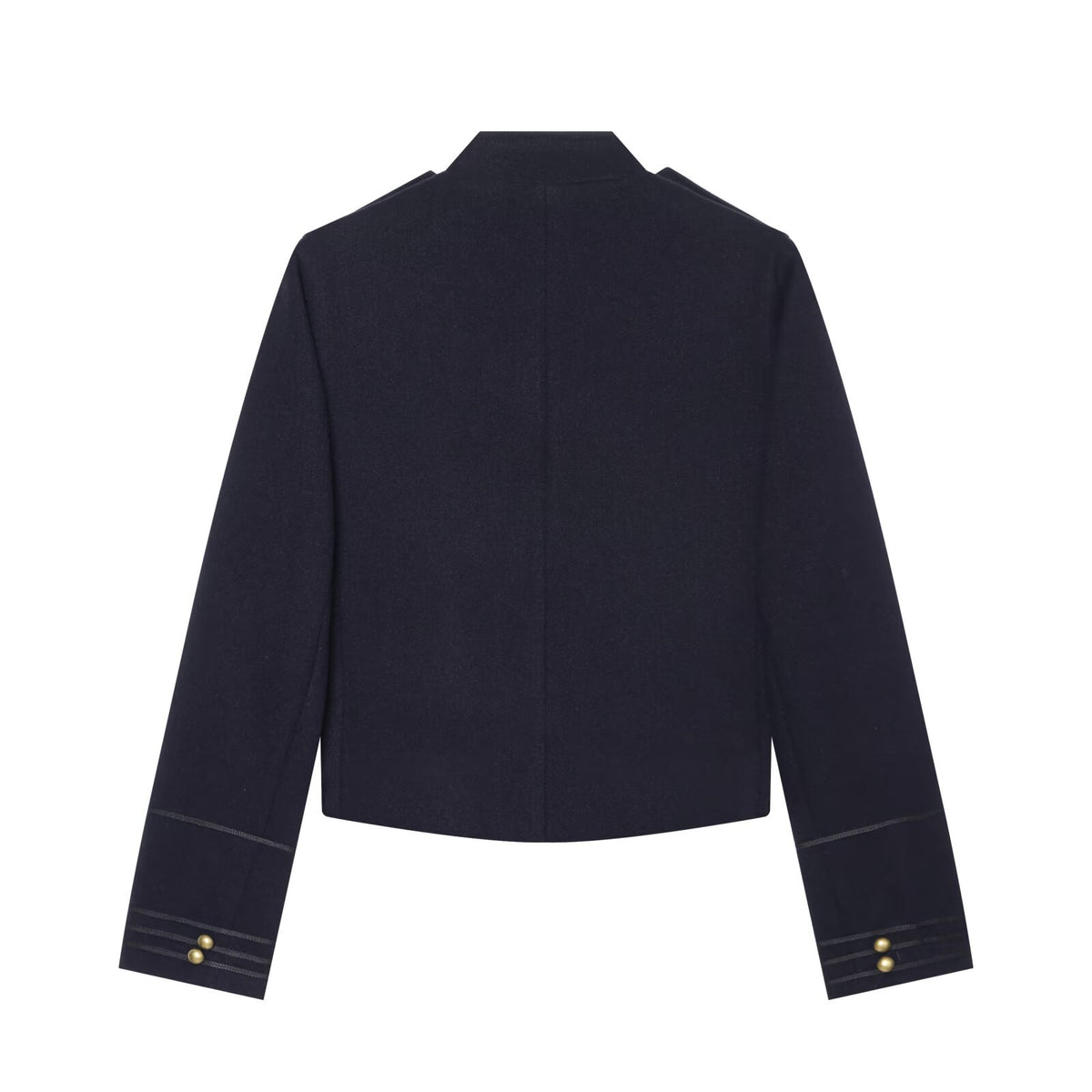 Veste courte à col montant, sangles et boucles décoratives, bleu marine 3